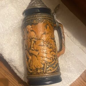 Vintage Ceramic German  Beer Stein with Lid Collectible